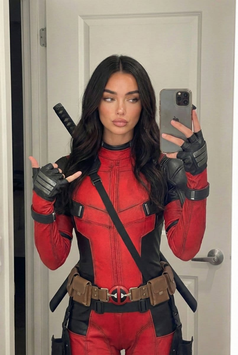 Photorealistic Deadpool Cosplay Mirror Selfie - AI Generated Realistic Style Image Example