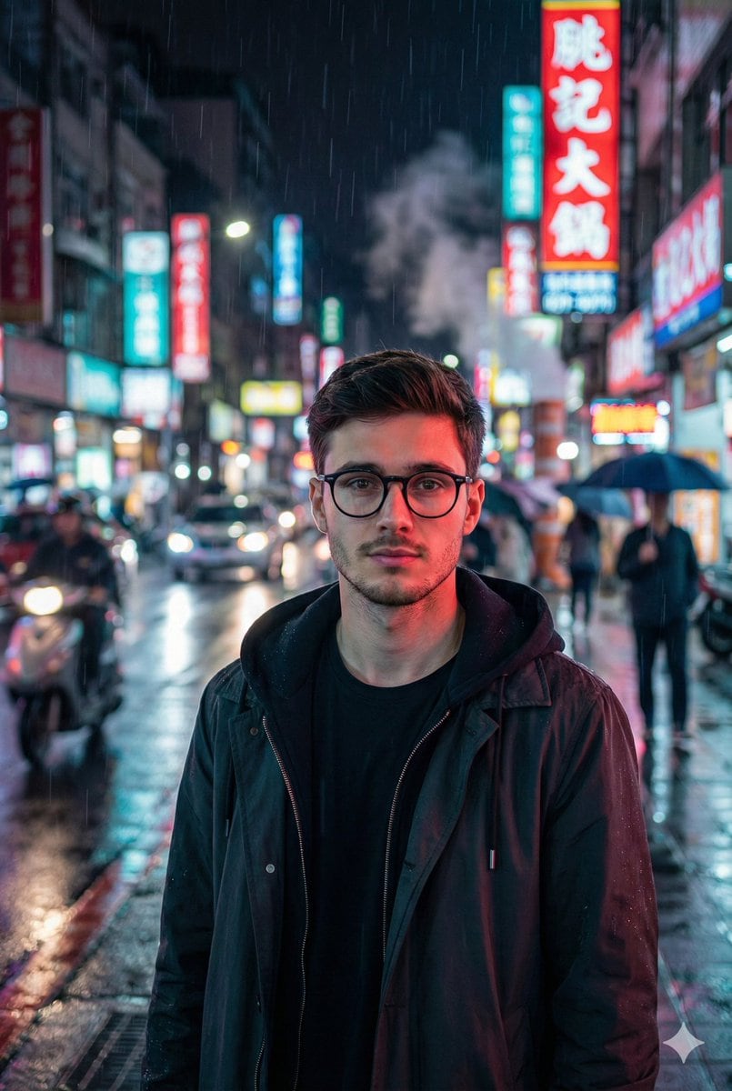 Photorealistic East-Asian Neon Night Portrait Prompt - Промпт ИИ