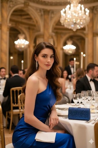 Photorealistic Gala Portrait in Royal Blue - Prompt IA