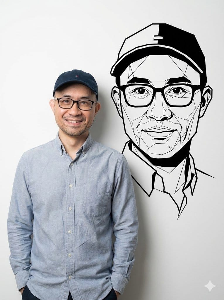 Photorealistic Half-Body Portrait with Vector Graphic Overlay (Chinese Version) - AI 프롬프트