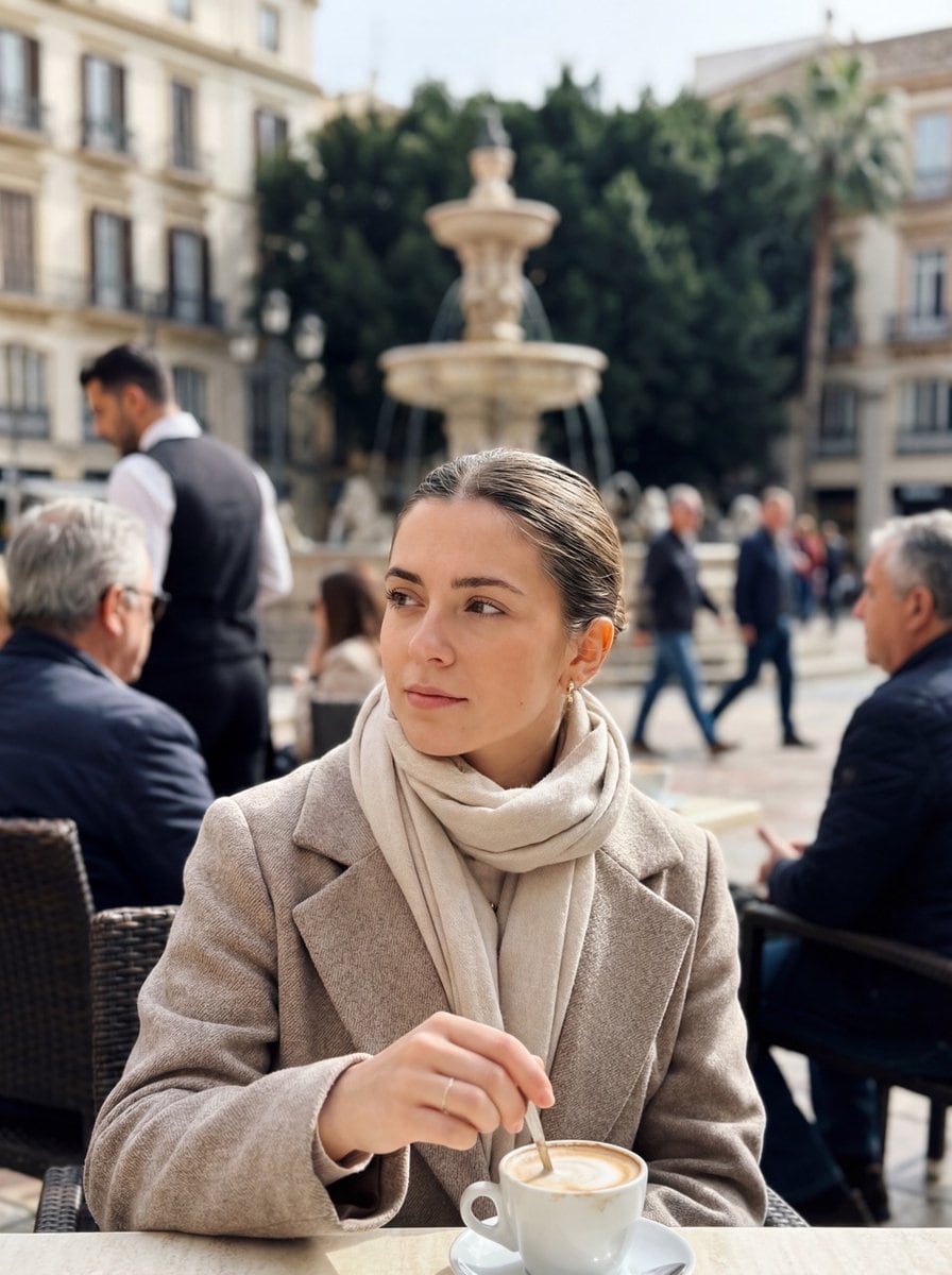 Photorealistic iPhone street café scene in Málaga - AI Prompt