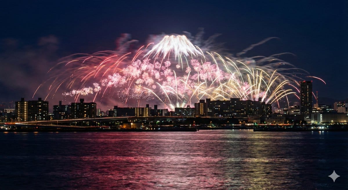Photorealistic Long-Exposure Fireworks over a City Skyline - KI-Prompt