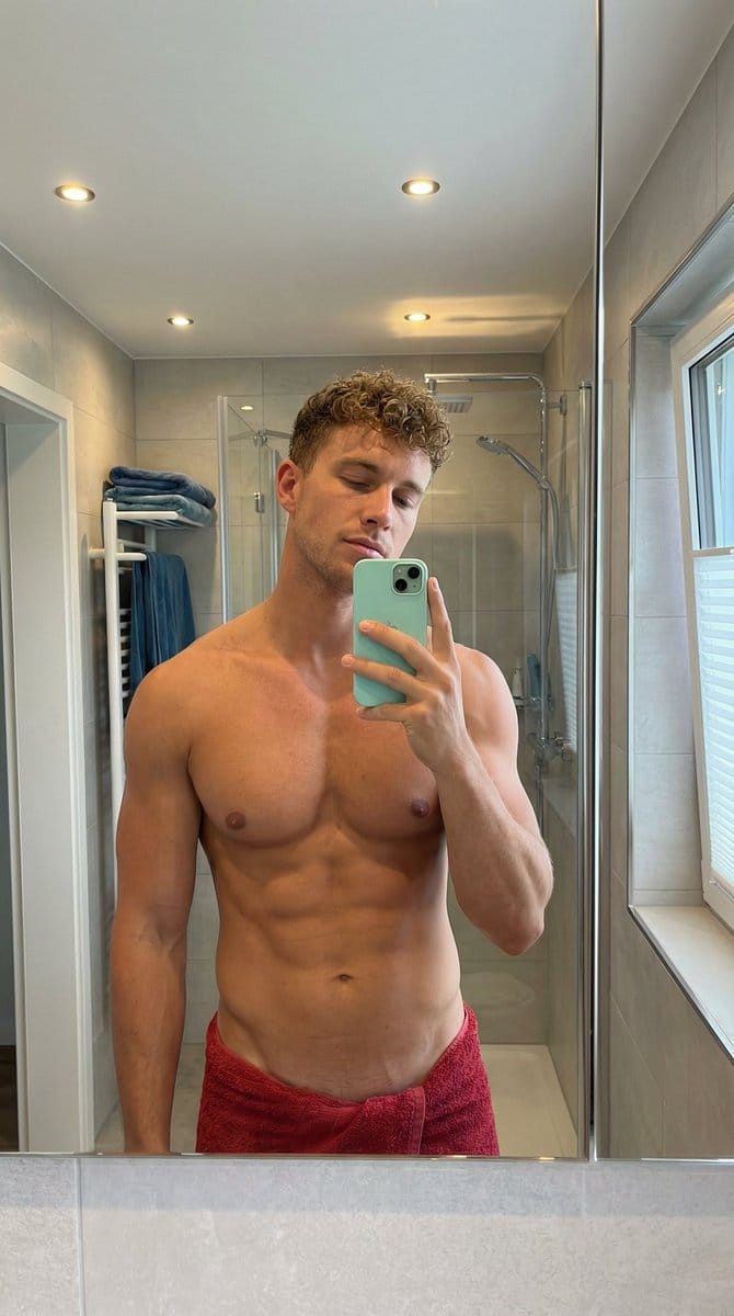 Photorealistic Mirror Selfie of a Muscular Man - AI Generated Character Style Image Example