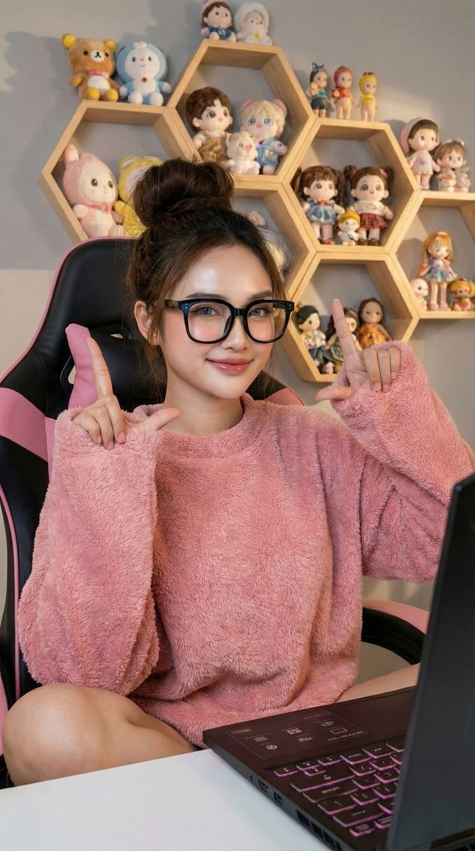 Photorealistic Portrait of a Korean Young Woman in a Gamer Chair - Prompt de IA