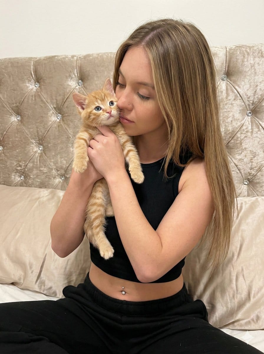 Photorealistic Portrait of Sydney Sweeney with a Kitten - AI 프롬프트