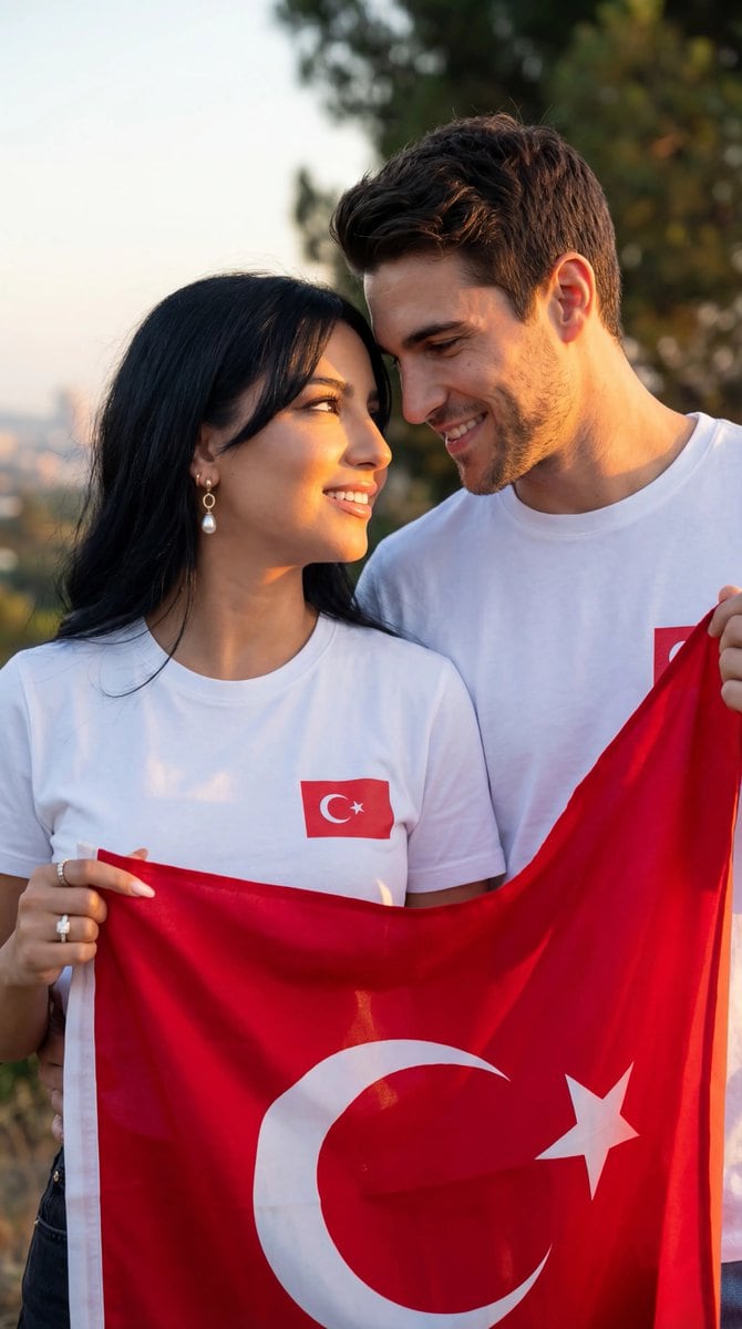 Photorealistic Romantic Couple with Turkish Flag Prompt - AI 프롬프트