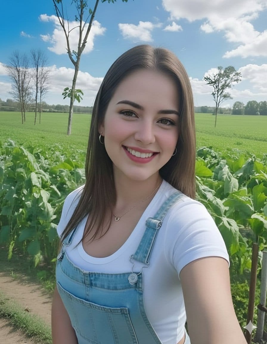 Photorealistic Selfie in Agricultural Field - AI 프롬프트