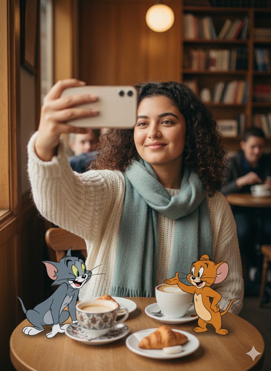 Photorealistic Selfie with Cartoon Crossover - Prompt IA