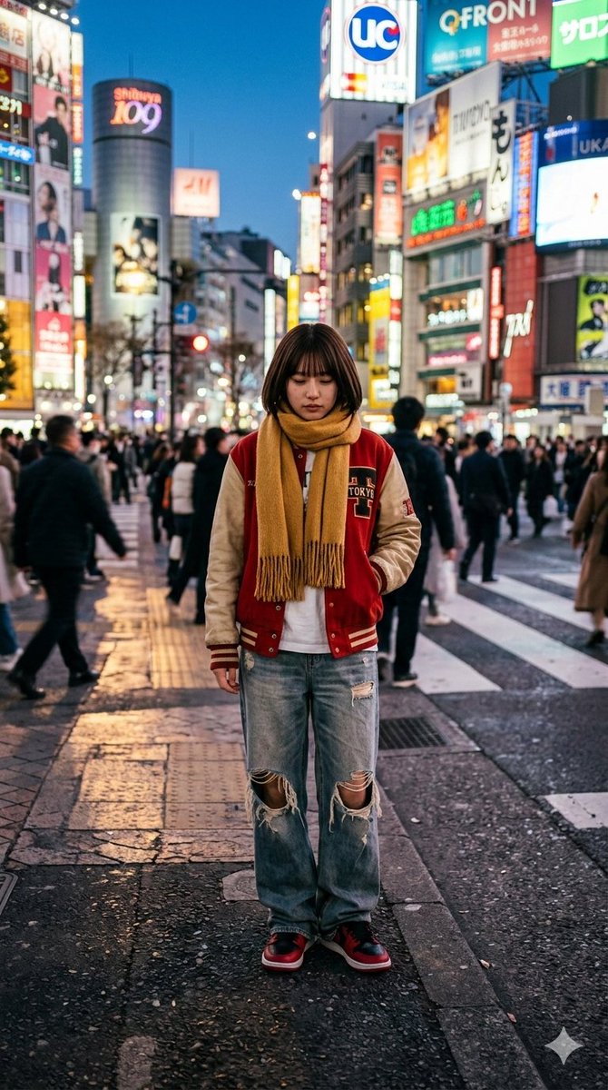 Preview image for Photorealistic Street Photo Prompt: Vintage Fashion Girl in Shibuya prompt