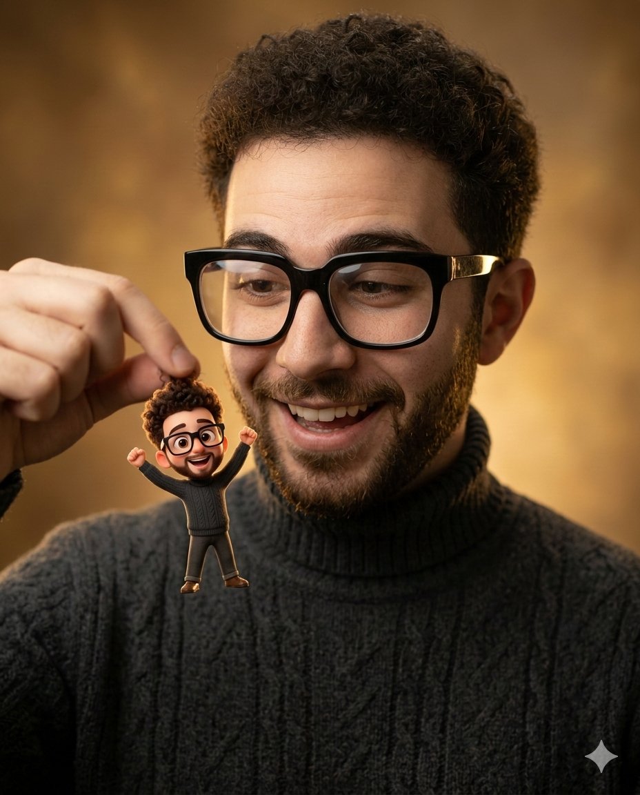 Preview image for Photorealistic Subject Holding Miniature Cartoon Self prompt
