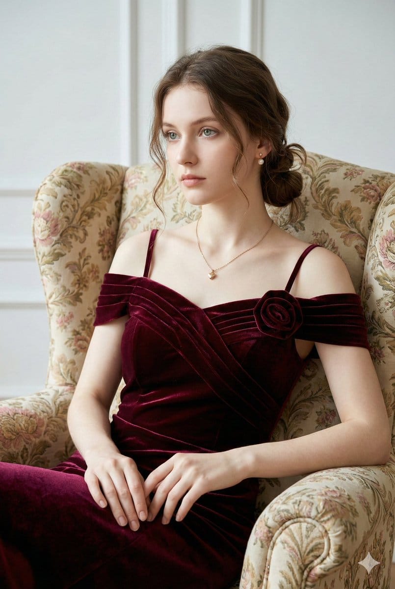 Photorealistic Velvet Dress Portrait - Prompt IA