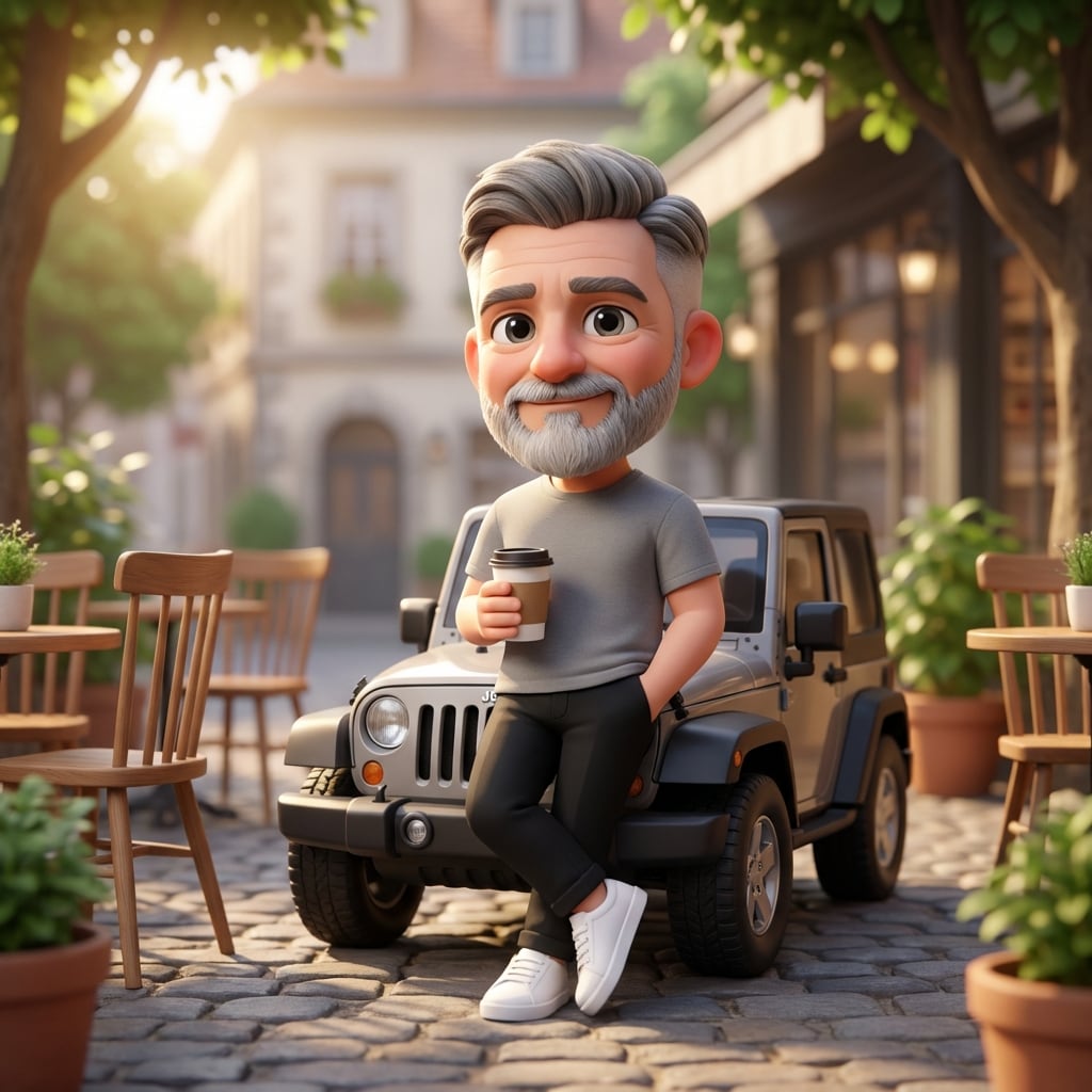 Pixar-Quality 3D Chibi Character with Mini Jeep - Prompt IA