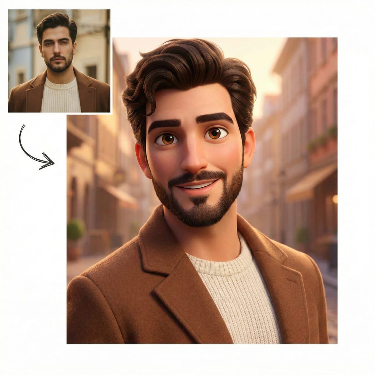 Pixar-Style Character Comparison Prompt - AI Generated Character Style Image Example