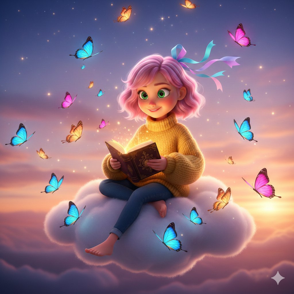Pixar-Style Girl on a Floating Cloud
