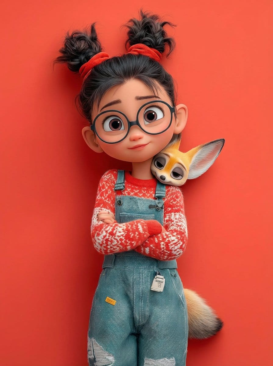 Pixar 3D Character Portrait with Fennec Fox - Prompt IA