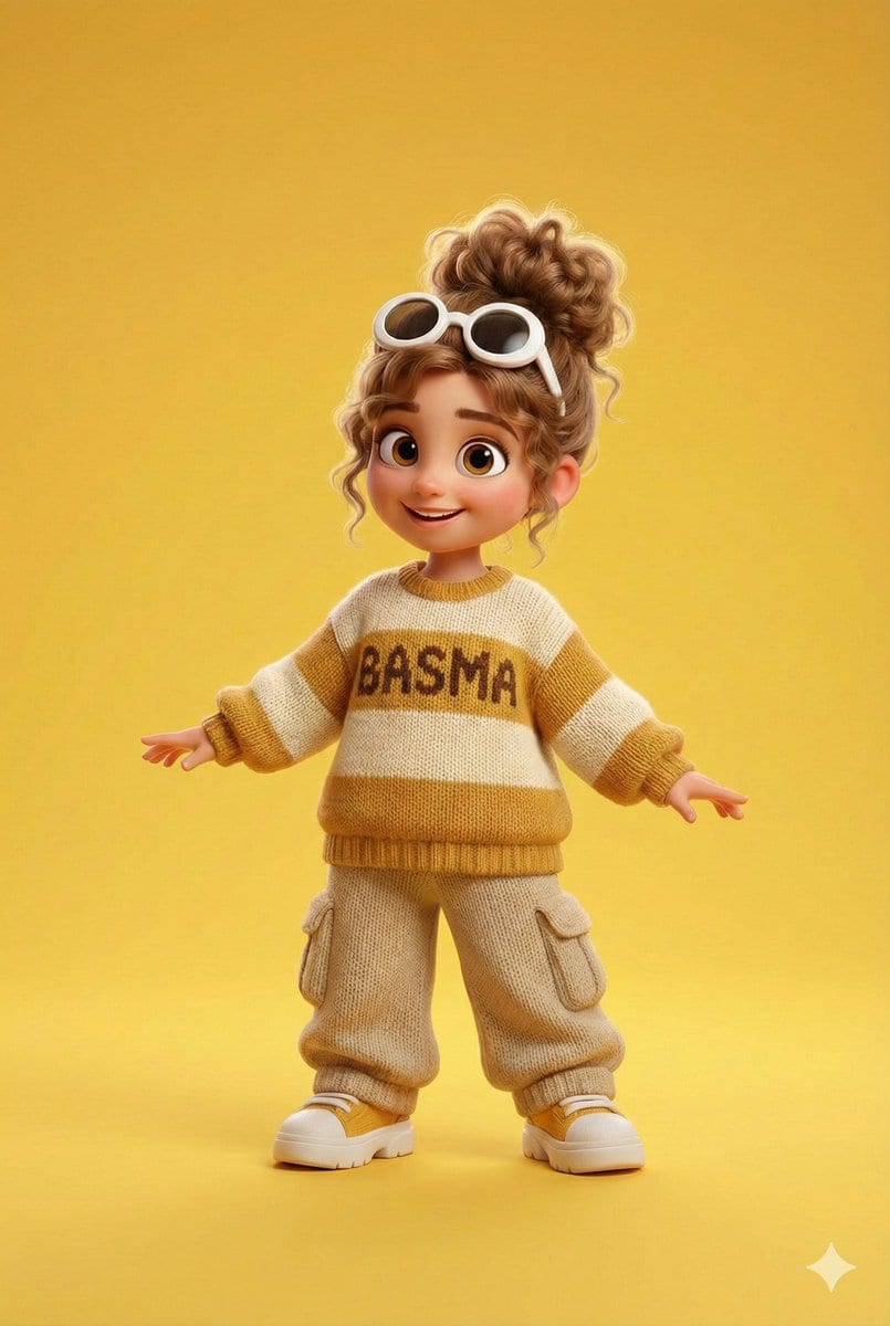 Pixar/Disney 3D Cartoon Character with Knitted Name - AI Generated Character Style Image Example