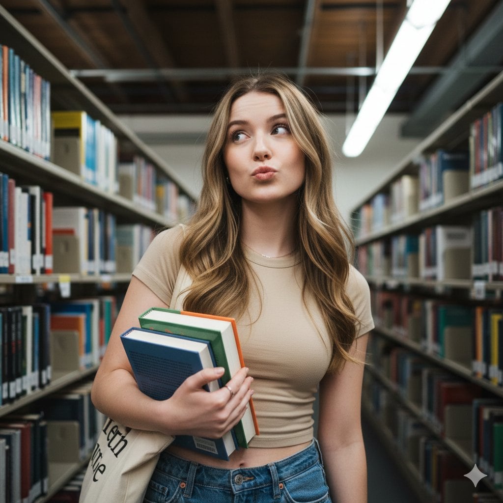 Playful Library Portrait with Books - AI提示詞