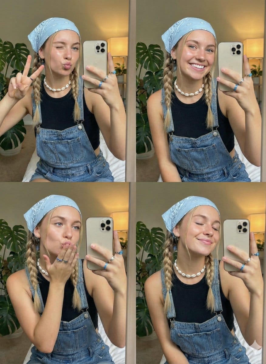 Playful Selfie Portrait with Multiple Poses - KI-Prompt
