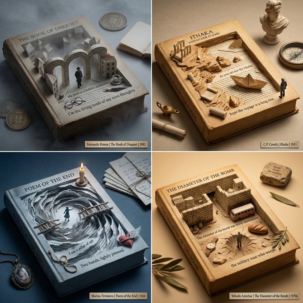 Poetry Recommendation System Prompt (Carved Book Sculpture Aesthetic) - AI Prompt