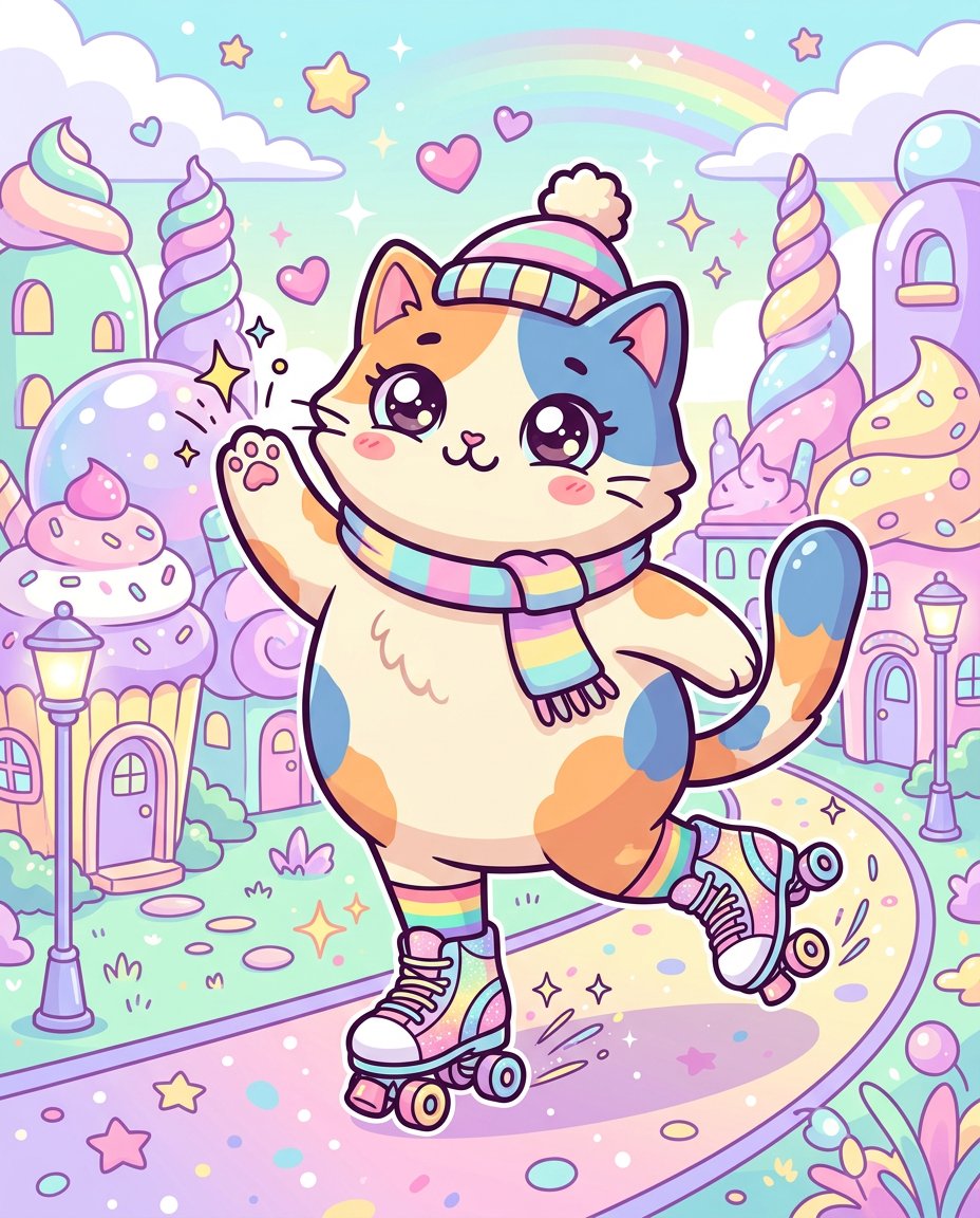 Preview image for Pop Surreal Kawaii Cat on Roller Skates prompt