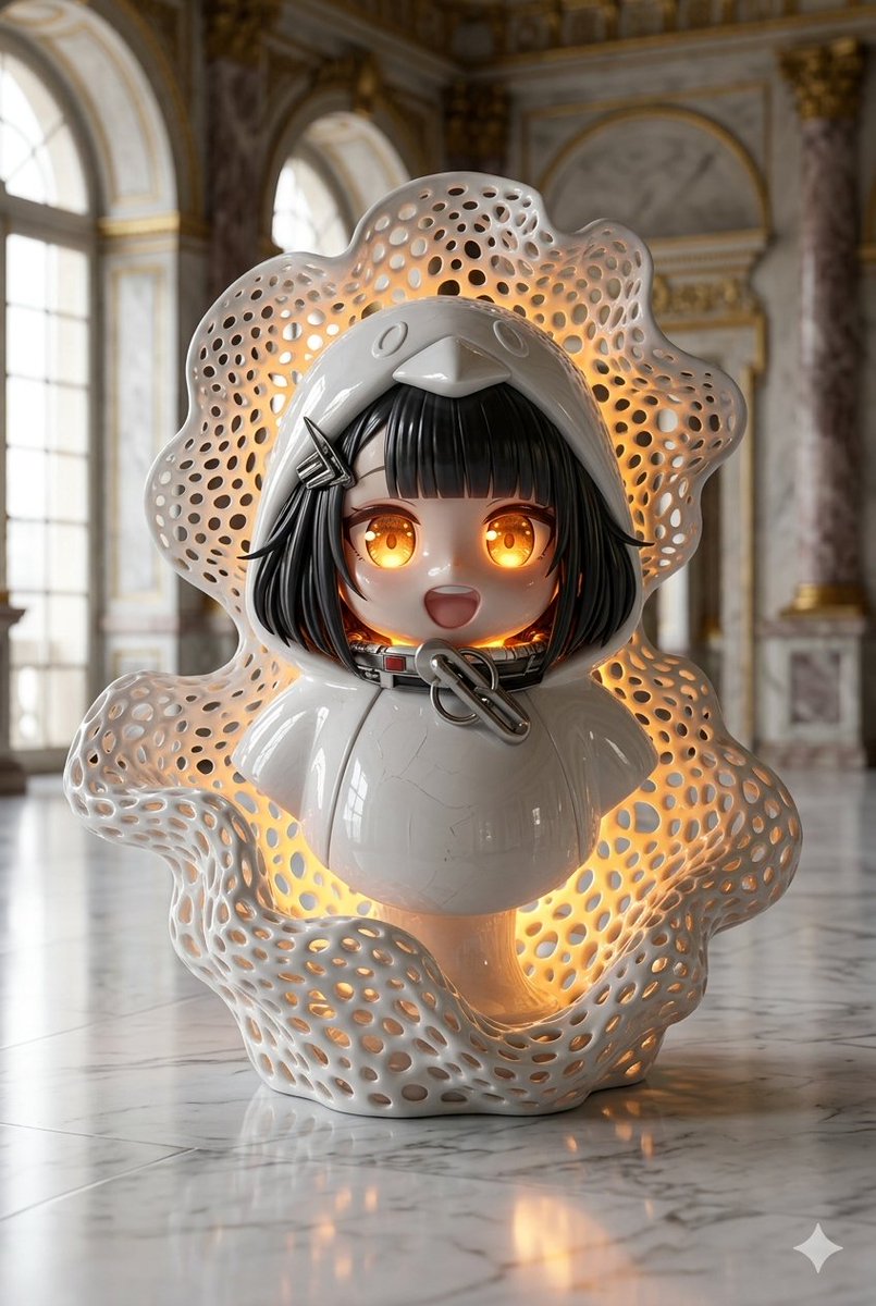 Preview image for Porcelain Gugu Sculpture with Amber Light prompt