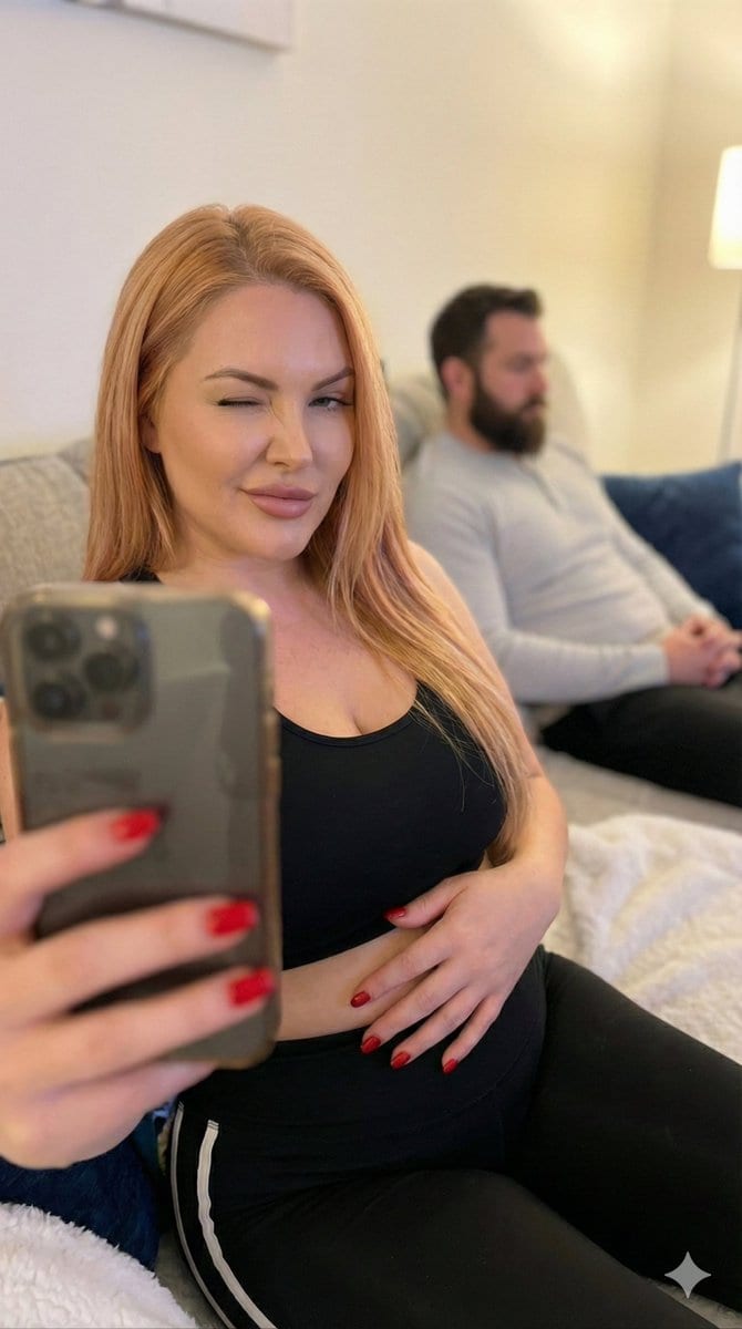 Pregnant Selfie with Unimpressed Partner - Prompt de IA
