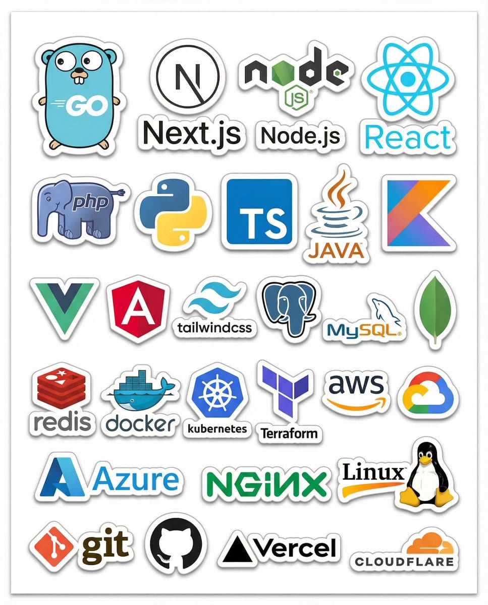 Print-Ready Tech Stack Sticker Sheet Prompt - AI Generated AI Art Style Image Example