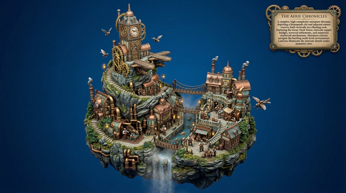 Preview image for Procedural Whimsical Mono-Punk Floating Diorama Generator prompt
