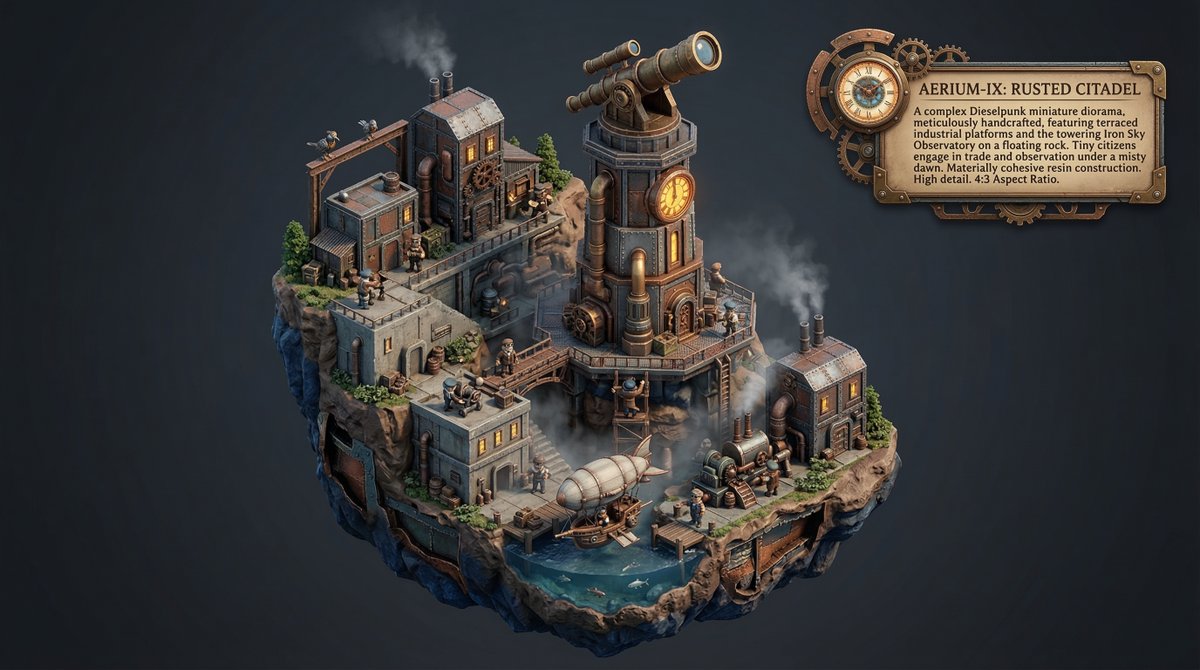 Preview image for Procedural Whimsical Mono-Punk Floating Miniature Diorama Prompt prompt