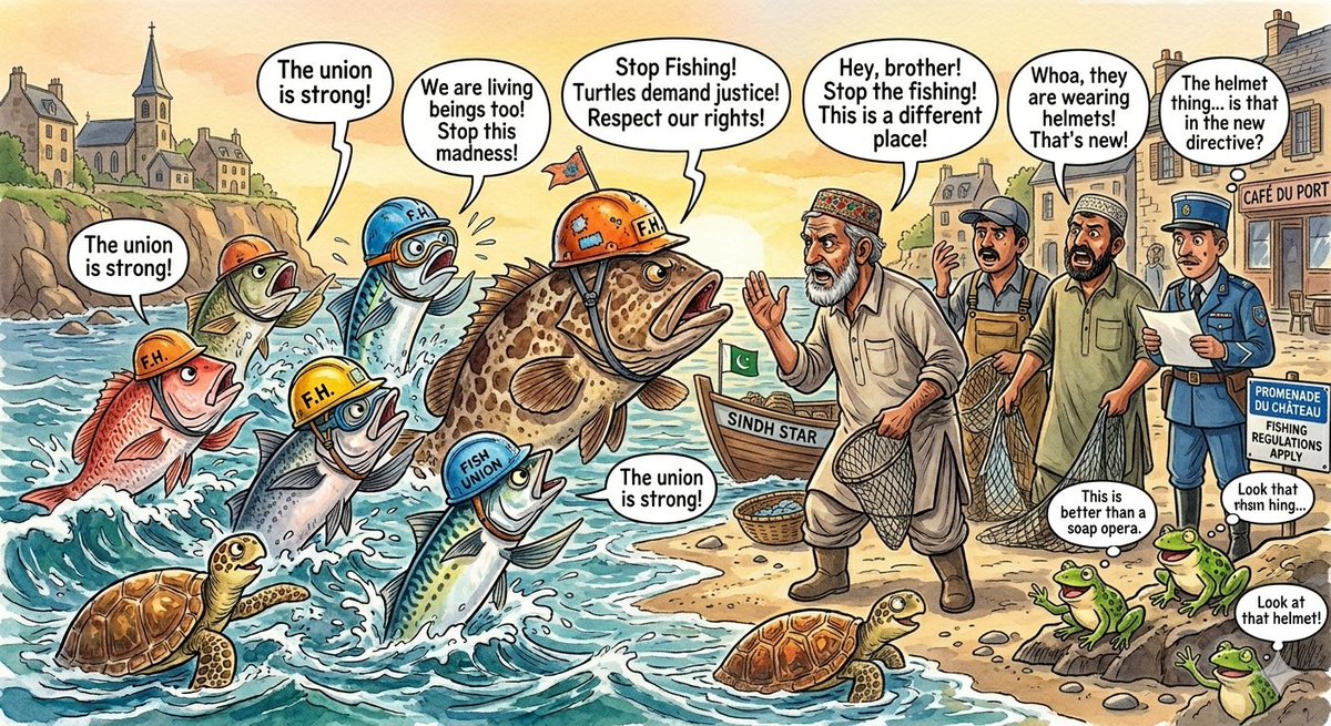 Preview image for Protesting Fish on a French Seaside prompt