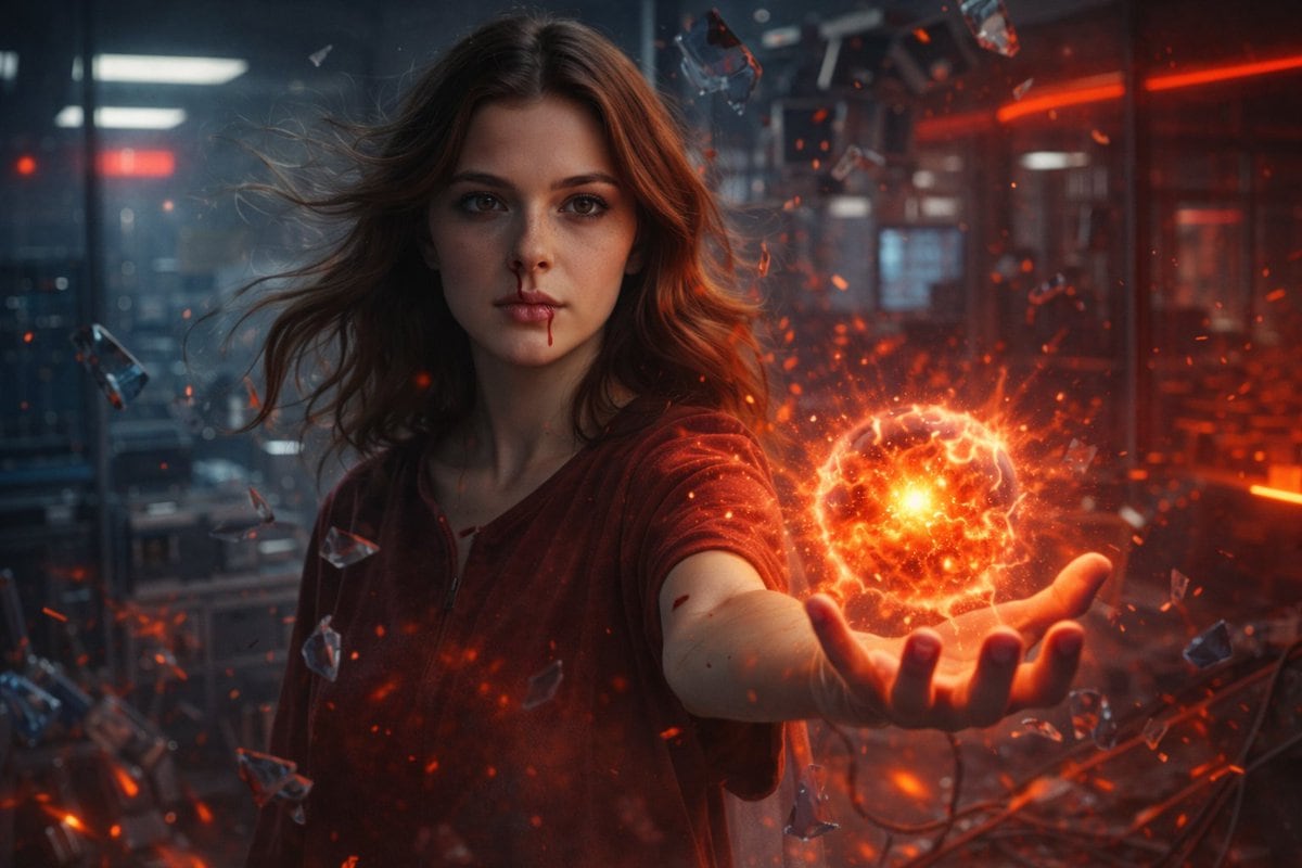Psychic Woman in Underground Lab Cinematic Scene - Prompt de IA