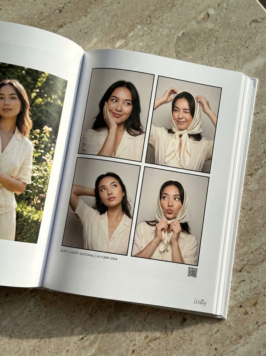 Quiet Luxury Editorial Photobook Spread - AIプロンプト