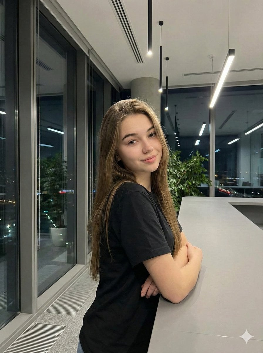 Realistic Corporate Portrait in a Modern Office at Night - AI 프롬프트