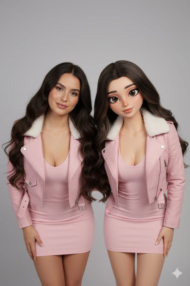 Realistic Human vs. 3D Character Side-by-Side Prompt - Prompt IA