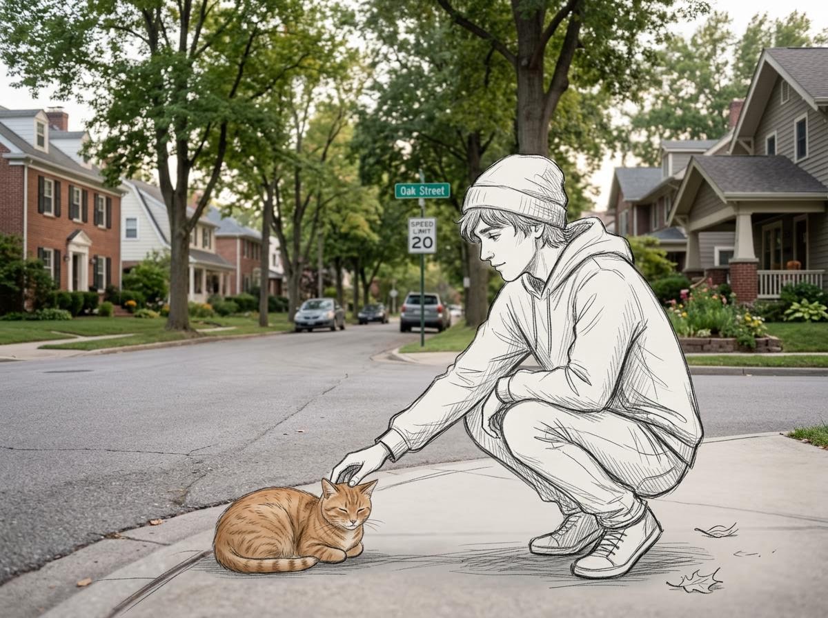 Preview image for Realistic Photo with Sketch Character Overlay prompt