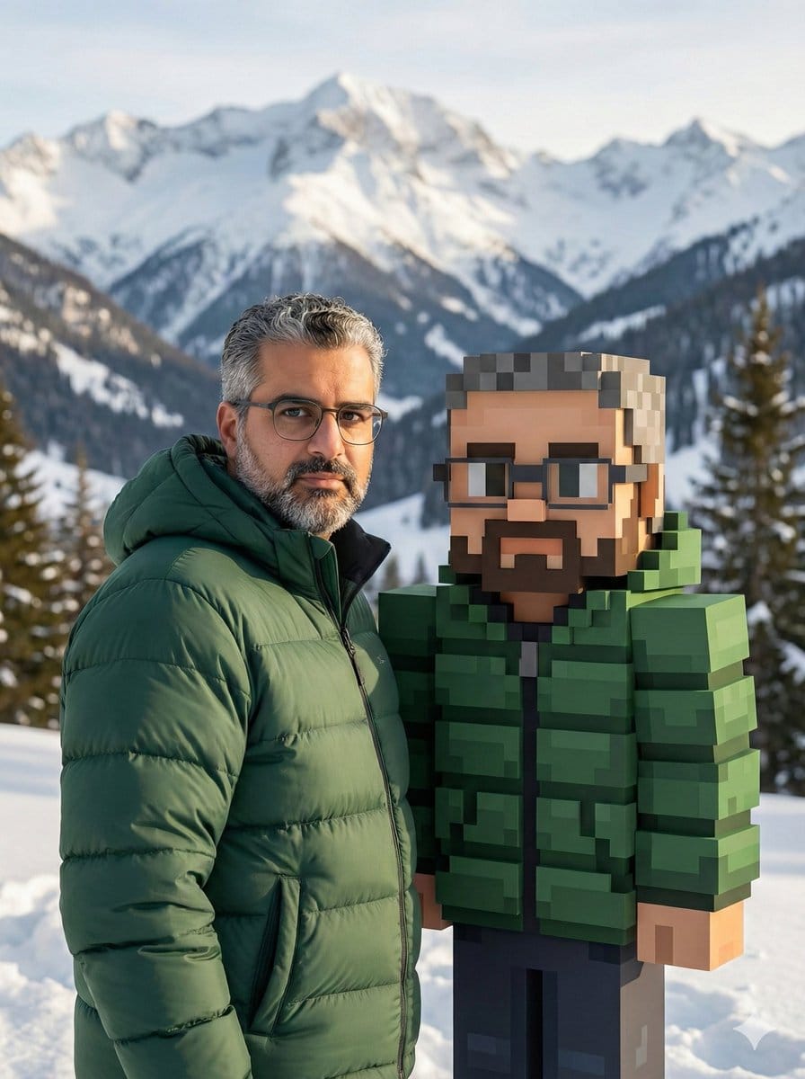 Realistic Photo with Voxel Minecraft Doppelgänger - AI Generated Character Style Image Example