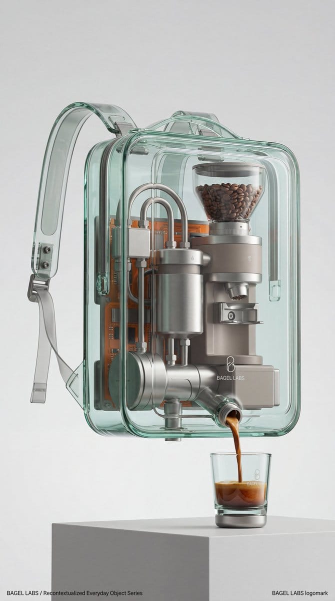 Recontextualized Backpack Espresso Machine Concept Prompt - AI Generated Realistic Style Image Example