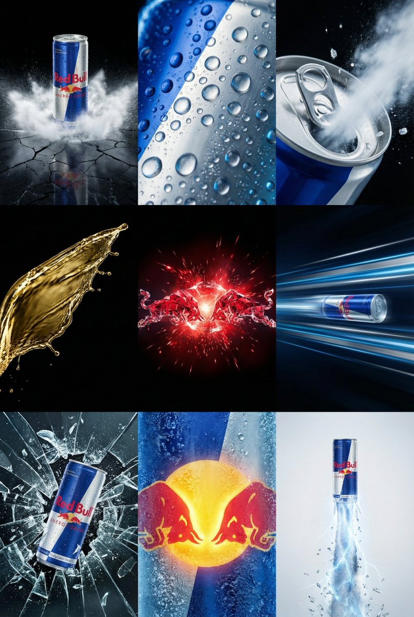 Preview image for Red Bull Commercial Grid Collage Prompt (JSON) prompt