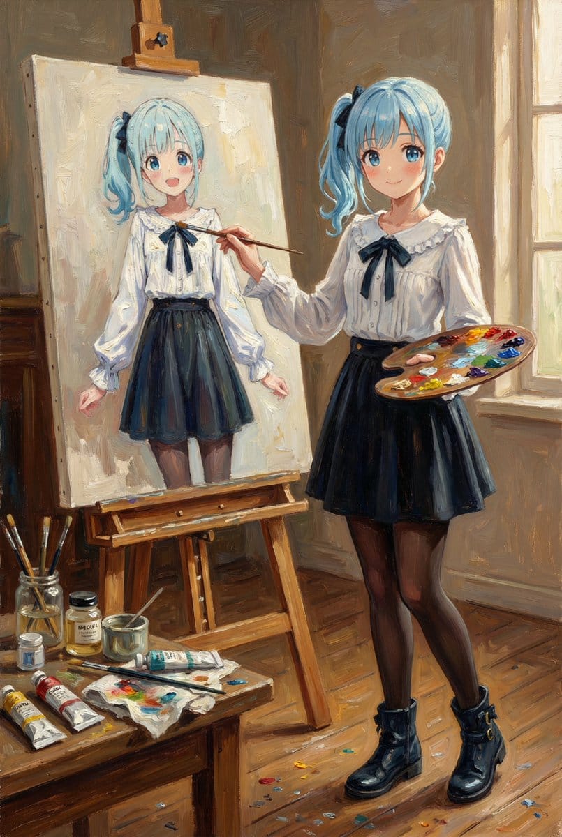 Reference Character Painting Self-Portrait in Oil Style - Prompt IA