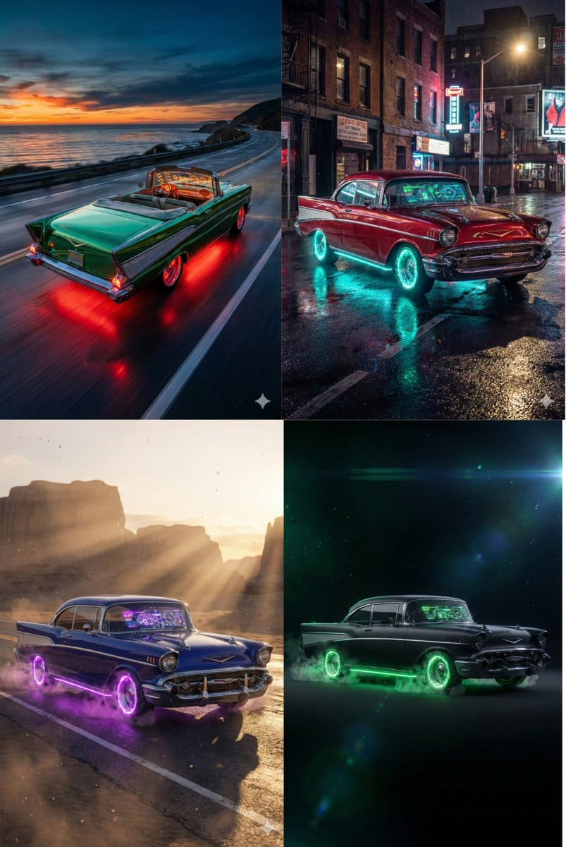 Retro-Futuristic Muscle Car Prompt - AI Generated Cyberpunk Style Image Example