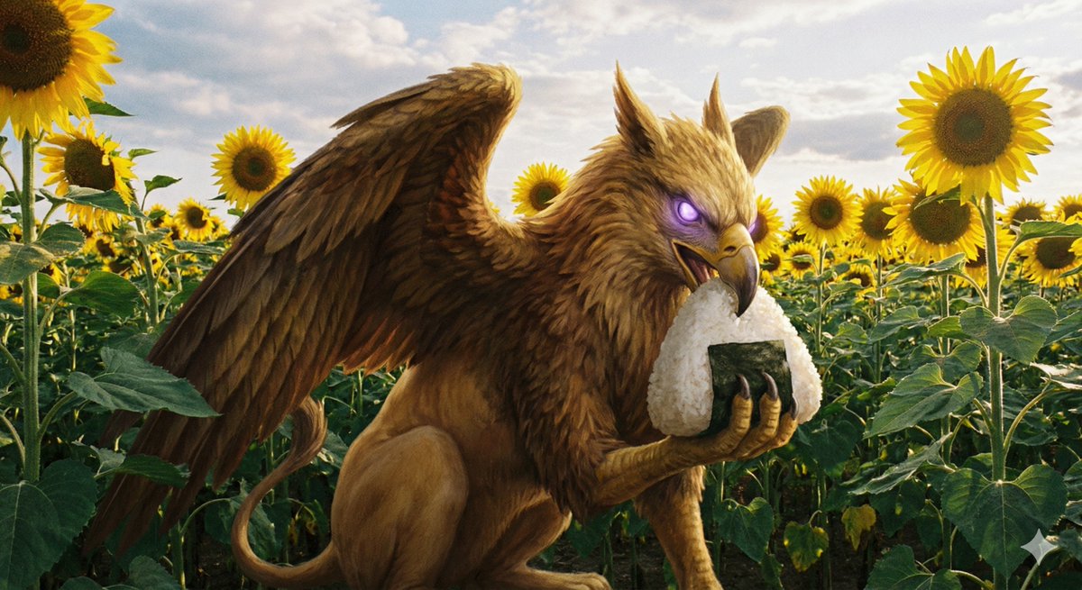 Preview image for Rice Ball Gryphon in Sunflower Field prompt
