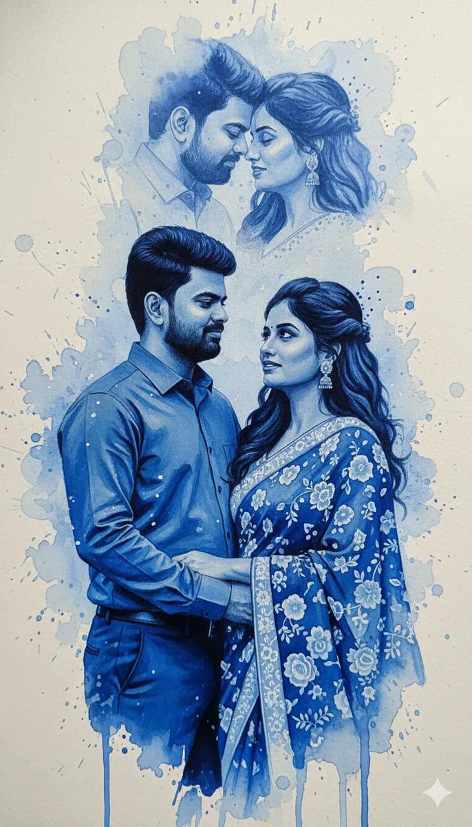 Romantic Blue Ink Spill Portrait - KI-Prompt