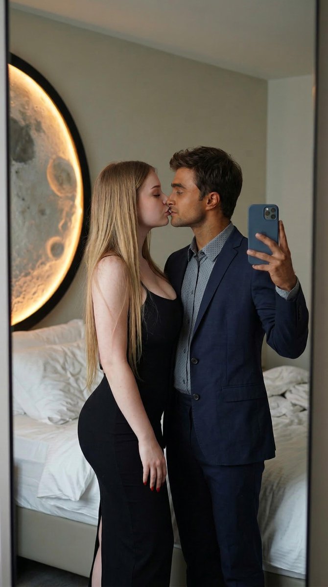 Preview image for Romantic Couple Mirror Selfie Kiss prompt