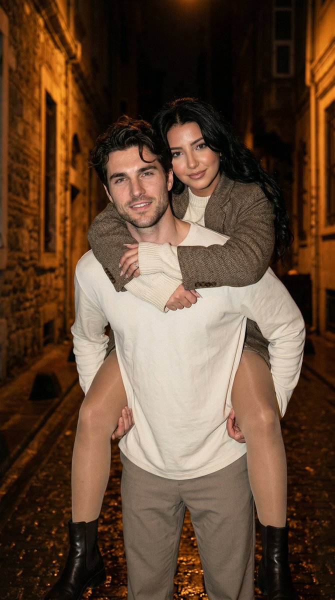 Romantic Piggyback Scene in Istanbul at Night