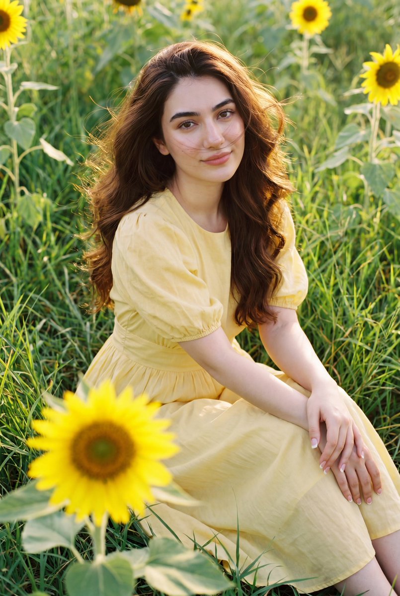 Preview image for Romantic Sunflower Field Portrait prompt