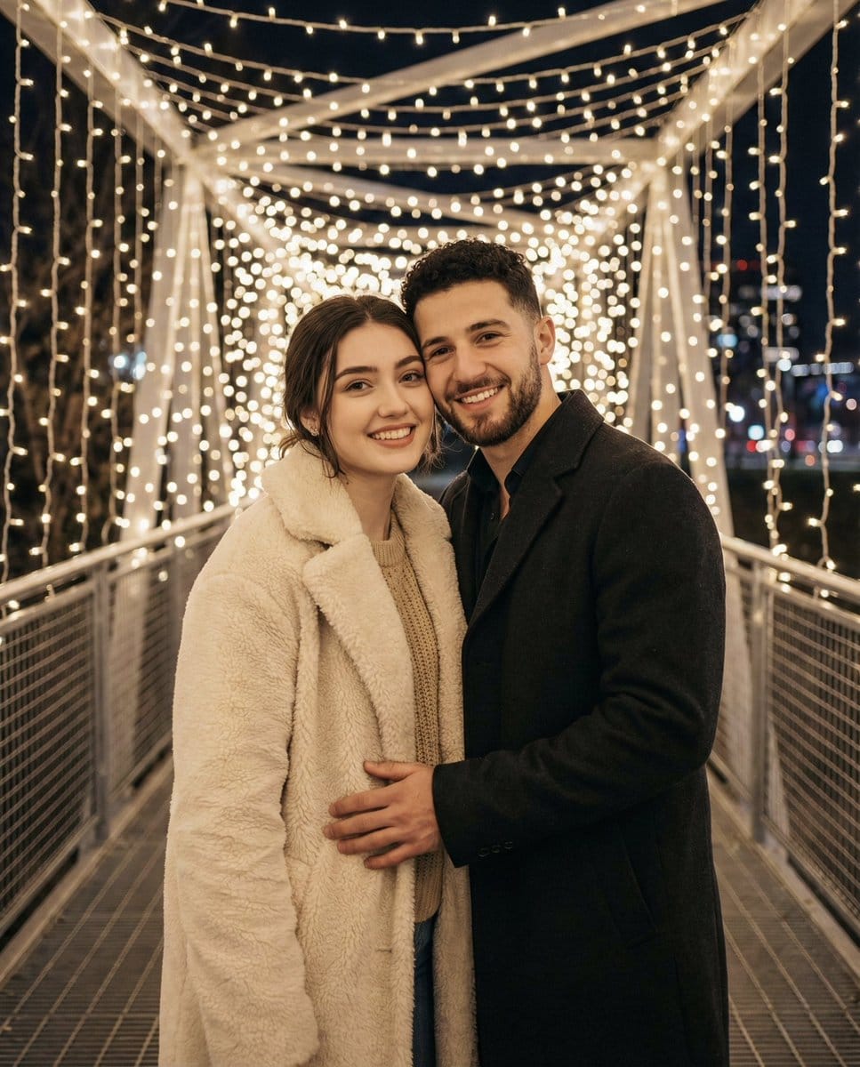 Romantic Winter Couple Portrait with Identity Lock - Prompt de IA
