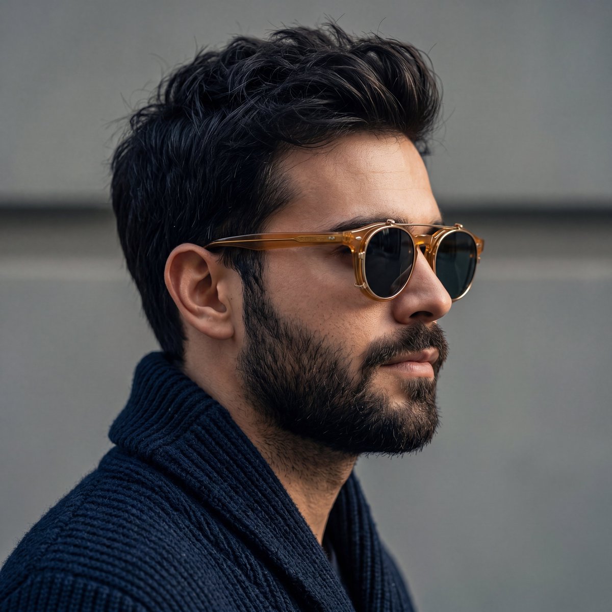 Preview image for Rugged Side-Profile Portrait with Vintage Eyewear prompt