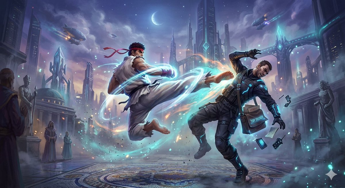 Ryu Performing Tatsumaki Senpukyaku on a Spy in Final Fantasy Style - AI Art AI Generated Artwork