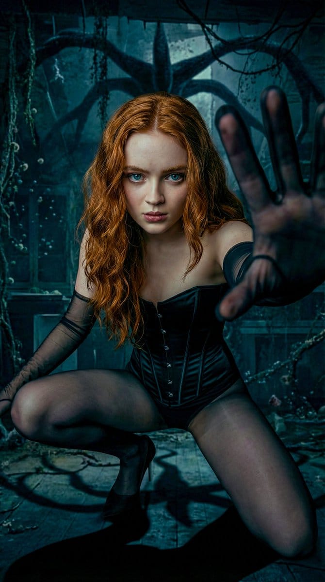 Sadie Sink in the Upside Down High-Fashion Editorial - AI Generated AI Art Style Image Example