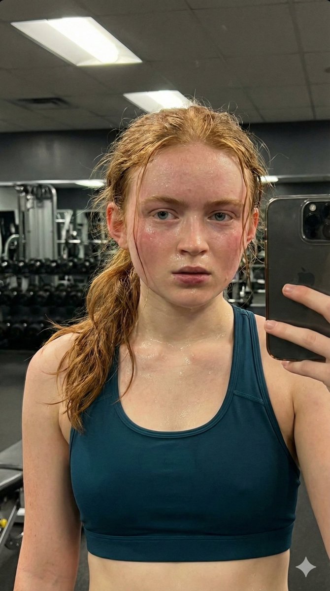 Sadie Sink Post-Workout Candid Selfie - AI Art AI Generated Artwork